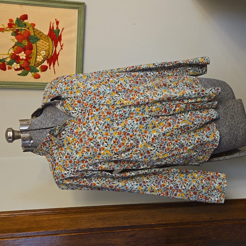 Christopher Banks Blue Floral Button Down Top